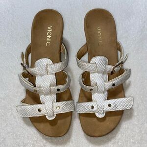 VIONIC  Sandals Radia Mini 2” Wedge Comfort Leather Adjustable Straps White 8